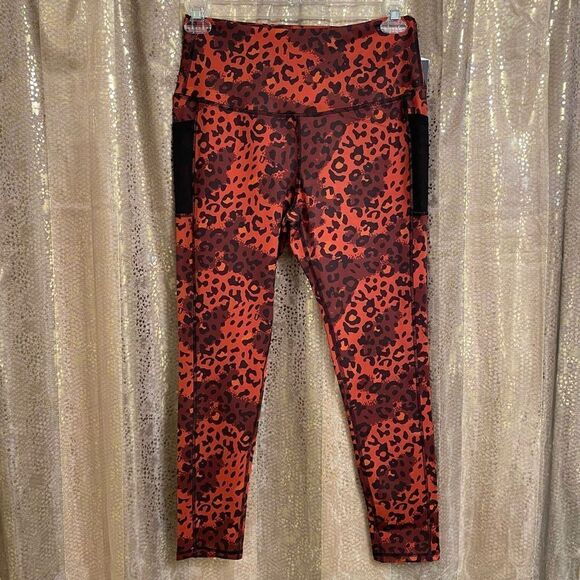 LegEnd Burnt Orange Leopard Cheetah Print Athletic Leggings, XL NWT - Picture 1 of 4